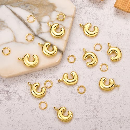 A-Z Bubble Letter Charms 18K Gold Filled Charms for Jewelry Making Gold Initial Alphabet Charms Pendants for Women Men Necklace Choker Bracelet Making - color: Letter C