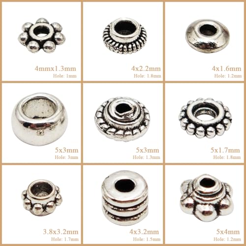 INSPIRELLE 450 Pieces Antique Silver Spacer Beads 4~5mm Metal Alloy Heishi Flat Rondelle Loose Beads for Bracelet Necklace Earring Jewelry Making - color: 450x Heishi Rondelle 4~5mm