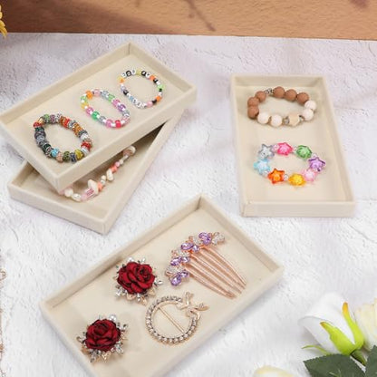 12 Pcs Small Stackable Velvet Jewelry Trays, Velvet Jewelry Trays for Drawers, Jewelry Tray Stackable Organizer Inserts for Necklace Earring Ring Bracelet (Beige, 8.3 x 5 x 0.9 Inches)