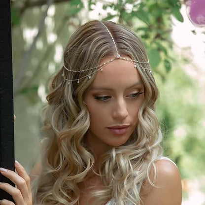 STONEFANS Rhinestone Head Chain Silver Bride Headpiece Wedding Headbands Chain Layered Festival Prom Hair Accessories for Women And Girls (silver) - color: Silver