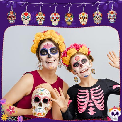 8 Pairs Day of the Dead Earrings for Women Skull Acrylic Jewelry | Dia De Los Muertos Earrings, Festive Sugar Flower Skull Dangle, Day of the Dead Jewelry Gifts, Acrylic Material, Double Side - style: Day of the Dead