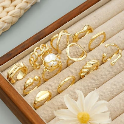 Trendy Knuckle Rings Set for Women Dainty Stackable Joint Finger Midi Rings Pack Adjustable Dome Twist Hollow Chunky Rings Statement Jewelry Mixed Size - style: C-Gold-12Pcs