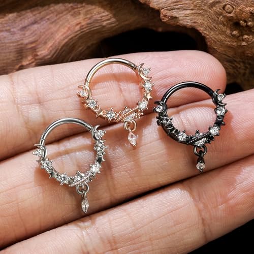 16G Dangle Elegant Septum Rings Hoop 10mm Surgical Steel Hinged Segment Septum Nose Ring Seamless Clicker Ring Cartilage Earrings Hoop Helix Tragus Piercing Jewerly - color: 16G-Dia:10mm-Black Tone