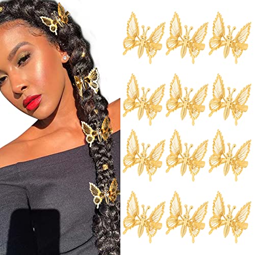 DEEKA 12 PCS 3D Moving Butterfly Hair Clips Metal Gold Hair Accessories | Gold metal moving butterfly clips, Features fluttering wings for daily or party wear, Retro 90s barrettes for women & girls - color: Gold