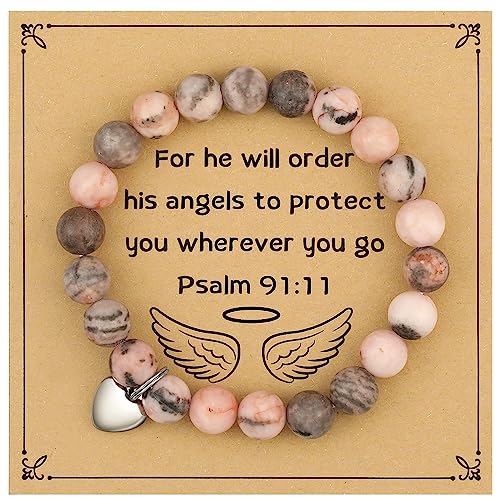 MIXJOY Inspirational Gifts for Women, Heart Charm Pink Elastic Beads Bracelet, Positive Affirmations Get Well Soon Gifts - style: steel heart will order Psalm pink