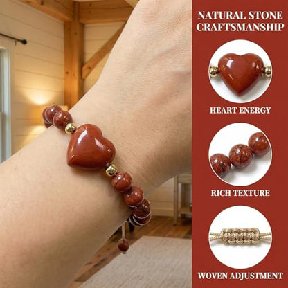 Heart Crystal Bracelet,Natural Gemstone Healing Bead Bracelet | Handmade Jewelry Gifts for Women Men,Graduation Gift for Her - color: Red Stone Bracelet