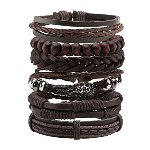 6-12PCS Braided Faux Leather Bracelet Punk Cuff Wrap Bracelets for Men Women Adjustable - color: A1:6pcs