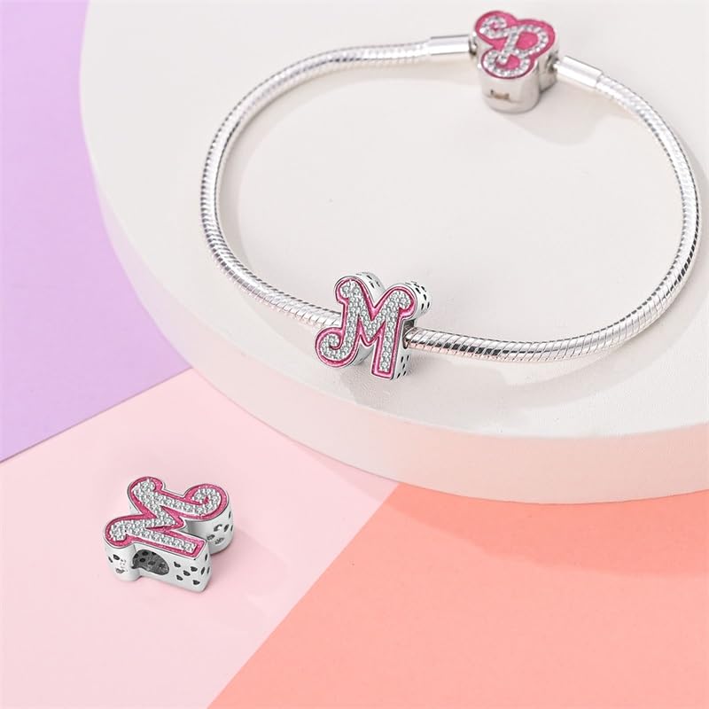 925 Sterling Silver Letter Charms Fits Pandora Bracelets Alphabet AZ Bead Charm for Bracelets Necklace with 5A Cubic Zirconia for Women Birthday Ceremony DIY Jewelry Gift - style: M