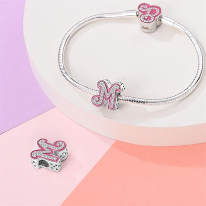 925 Sterling Silver Letter Charms Fits Pandora Bracelets Alphabet AZ Bead Charm for Bracelets Necklace with 5A Cubic Zirconia for Women Birthday Ceremony DIY Jewelry Gift - style: M