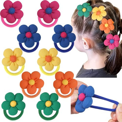 CÉLLOT 10PCS Flower Hair Ties,4cm in Diameter Seamless Nylon Bands, Normal Ponytail Holders for Girls,Teens and Women - color: 10pcs-B