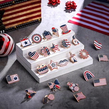 Giegxin 40 Pcs American Flag Pins Bulk Patriotic Lapel Pins Gift American Flag USA Brooch for Backpacks Red White and Blue Brooch Military Gift for Clothes Bags Accessories - style: American Flag