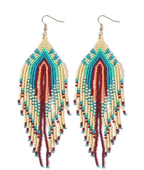 Bohemian Tassel Colorful Beaded Earrings For Women Trendy, Long Fringe Feather Drop Jewelry Handmade Gifts. - color: color2