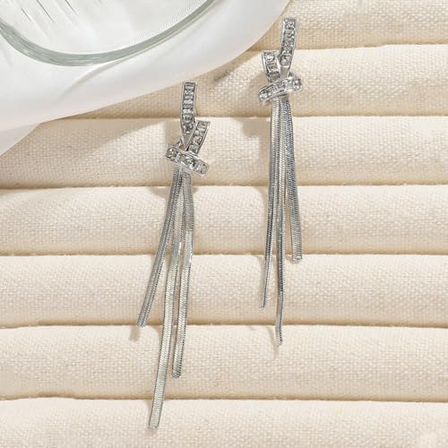 Gold Long Dangle Drop Earrings for Woman,Punk Sleek Metal Chain Tassel Earrings 70s/80s Disco Outfits Accessories Jewelry - color: 6:Silver