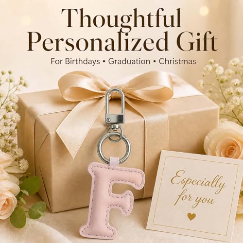 Initial Letter Keychain,Stainless Steel,Colorful Faux Leather Keyring for Backpack,Purse,Car Keys,Gift for Men Women - color: F