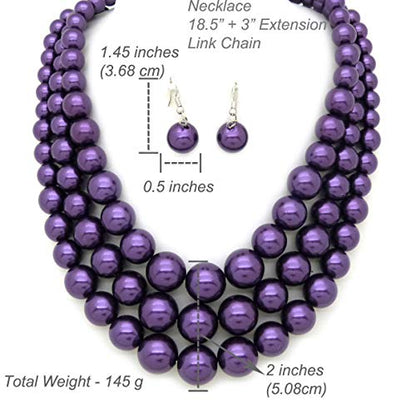 Fashion 21 Women's Faux Pearl Three Multi-Strand Statement Necklace and Earrings Set - color: Purple
