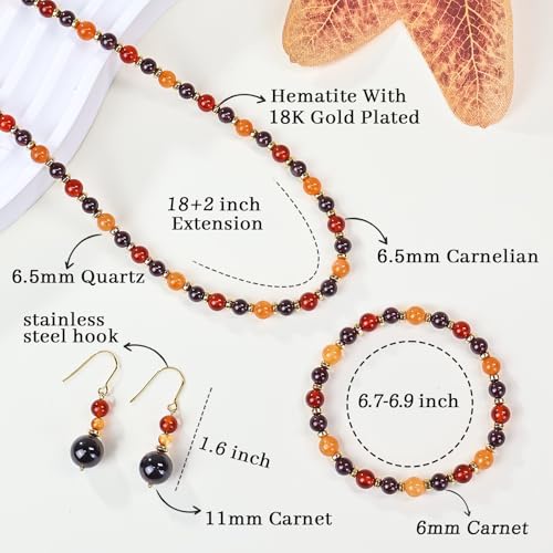 Beaded Necklaces for Women 3Pcs Colorful Boho Gemstone Bead Choker Summer Natural Stone Surfer Beach Bead Necklace Bracelets Earring Set Handmade Jewelry for Women Gift Jewelry Sets - color: Red