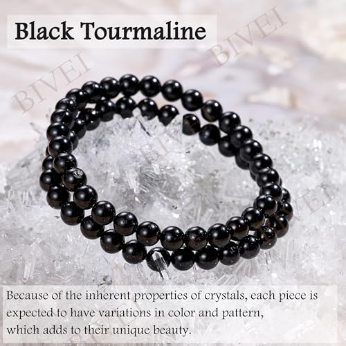 Bivei 6mm Beaded Bracelets for Women Handmade Semi Precious Natural Stone Stretch Elastic Jewelry Yoga Protection Gifts - color: Black Tourmaline - Protection & Grounding, size: Medium 6.8-7.3 inch