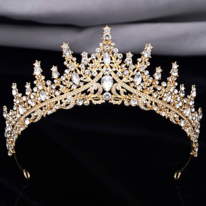 Women Tiaras and Crowns Bridal Jewelry Set with Rhinestones, Gold Plated Floral Necklace Tiara and Earrings, Wedding Birthday Party Accessories - color: Gold White