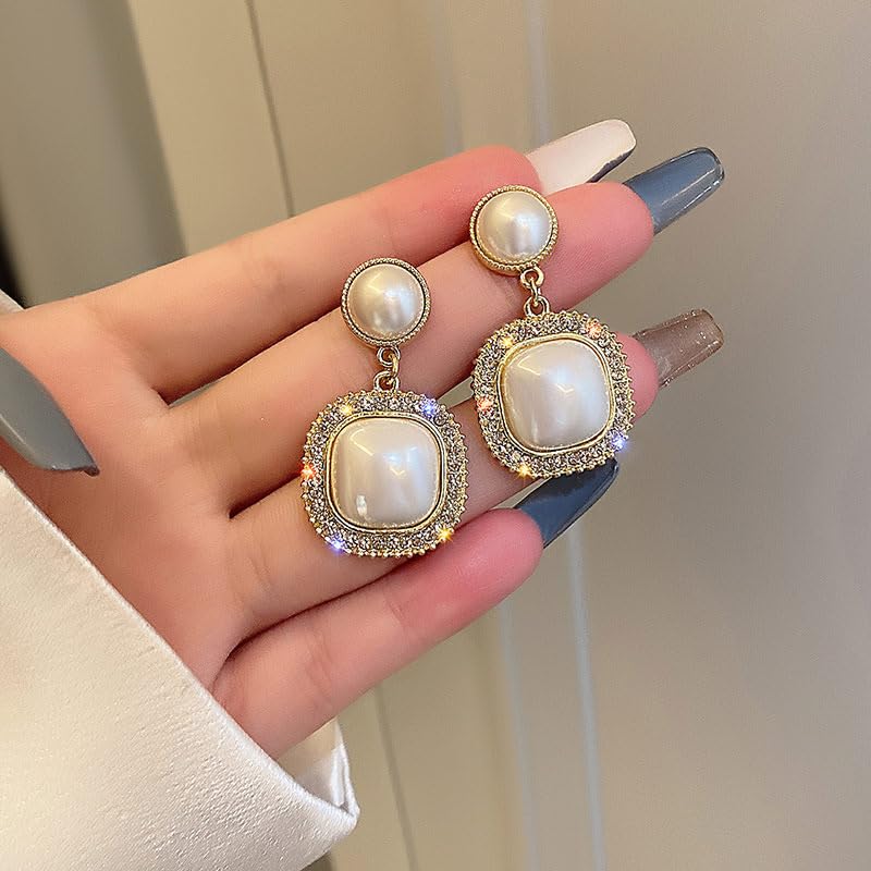 Pearl Clip on Earrings for Women Gold Plated White Imitation Pearl Drop Earrings Fashion Statement Jewelry