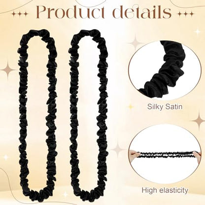 Yunlly 20 Pcs Extra Large Satin Scrunchies Extra Long Silk Hair Tie Elastic Non Slip Ponytail Holders Stylish Hair Accessories for Women Thick Curly, Natural and Dreadlock, Black