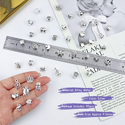 JIALEEY Wholesale Bulk Mix 40 Pcs Tibetan Silver Tone Color Spacer Loose Beads Fit European Charm Bracelet Lot for Jewelry Making Findings DIY