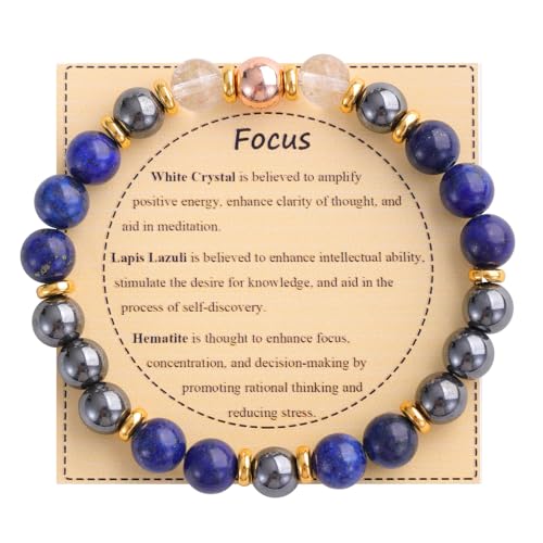 KSQS Healing Stone Bead Bracelet for Women, Natural Gemstones Balance Protection Bracelet, Spiritual Crystal Beads Bracelet Anxiety Relief with Meaning Card - color: Focus