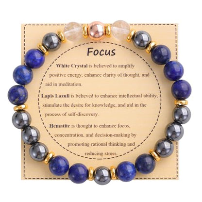 KSQS Healing Stone Bead Bracelet for Women, Natural Gemstones Balance Protection Bracelet, Spiritual Crystal Beads Bracelet Anxiety Relief with Meaning Card - color: Focus