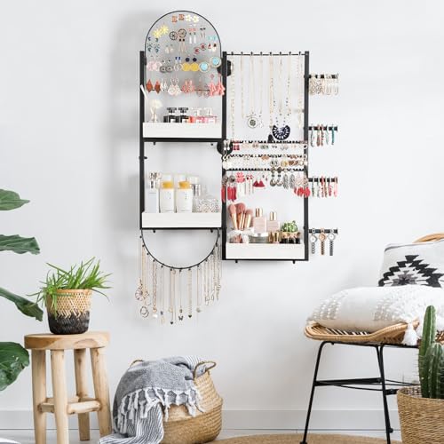 Keebofly Wall Mount Hanging Jewelry Organizer - Large Display Holder for Earrings, Rings, Necklaces, Bracelets, Watches and Perfume - White - color: White