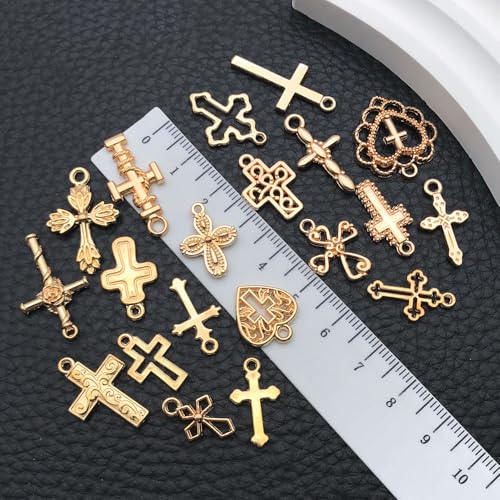 WOCRAFT 60pcs KC Gold Cross Bracelet Charms for Jewelry Making Sets DIY Necklace Bracelet Keychain Crafting Charms Kit Craft Supplies (SN908) - color: KC Gold, size: Cross Charms