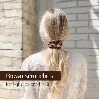 OLESILK 100% Mulberry Silk-Scrunchies for Hair Sleep, Women Grils Silk Hair Ties for Frizz & Breakage Curly Hair, No Damage, Elastics Ponytail Holder, 3 Pack - color: Dark Night Brown