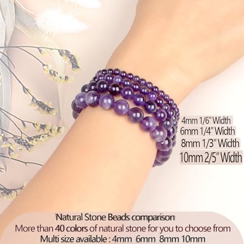 LPBeads Handmade Natural Gemstone Stretch Elastic Bracelet Healing Crystal Round Stone Beads Jewelry Gifts for Women Men - color: Amethyst, size: 4mm