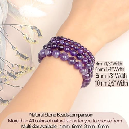 LPBeads Handmade Natural Gemstone Stretch Elastic Bracelet Healing Crystal Round Stone Beads Jewelry Gifts for Women Men - color: Amethyst, size: 4mm