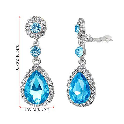 Gorgeous Austrian Crystal Rhinestone Wedding Bridal Teardrop Drop Dangle Earrings - color: Blue