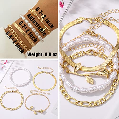 IFKM 6 PACK (24 PCS) Boho Gold Chain Bracelets Set for Women, 14K Gold Plated Multiple Layered Stackable Open Cuff Wrap Bangle Adjustable Link Italian Cuban Jewelry for Women Gift - style: 22PCS GOLD BRACELET