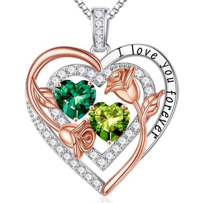 Iefil Birthstone Necklace for Women - Sterling Silver Birthstone Necklace, Anniversary Birthday Gifts for Wife Girlfriend Mom - color: 05-08-May-Aug Birthstone