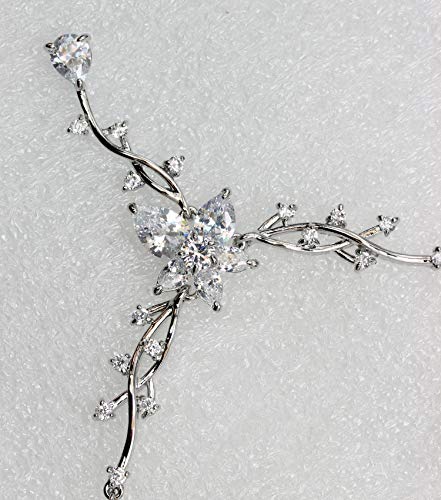 Faship Gorgeous CZ Crystal Floral Necklace Earrings Set - color: Clear