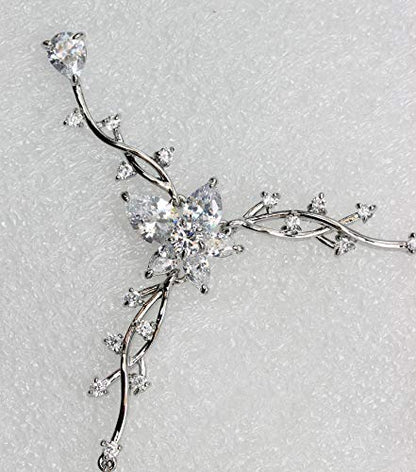Faship Gorgeous CZ Crystal Floral Necklace Earrings Set - color: Clear