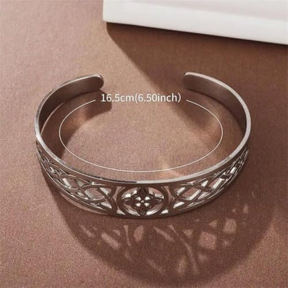 Irish Knot Cuff Bracelet Retro Celtic Bangle for Men Women | Hollow Celtic Irish Knot design, 3 colors, wear-resistant stainless steel for daily wear of men women - color: silvery