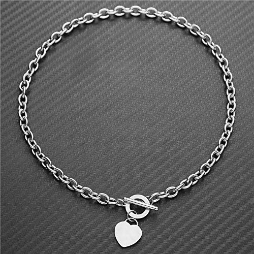 WangGao Elegent Love Stainless Steel Link Chain Blank Heart Charms Necklace for Women Toggle Clasp Closure - color: Silver, size: 17.72inches