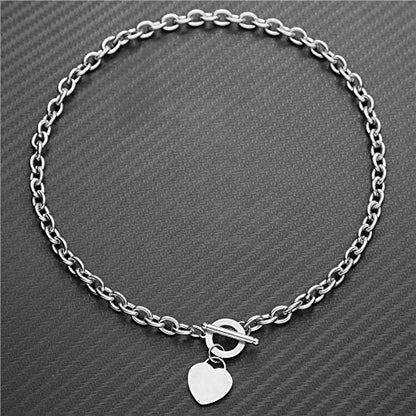 WangGao Elegent Love Stainless Steel Link Chain Blank Heart Charms Necklace for Women Toggle Clasp Closure - color: Silver, size: 17.72inches