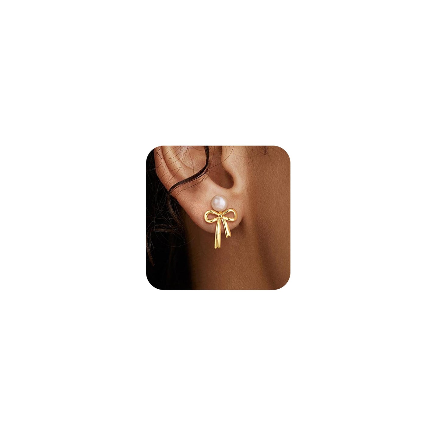 CHESKY Pearl Drop Earrings for Women, 14K Gold Plated Pearl Dangle Earrings | Dainty Pearl Earrings for Women,WaterProof Gold Brides Wedding Earrings,Bridesmaid Bridal Gift,Trendy Women Everyday Jewelry - style: bow