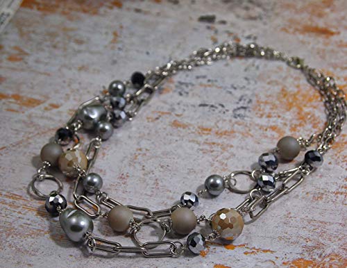 Multi Strand layered Frosted Multi Layer Mother of Pearl Statement Chunky Pastel Pearl Necklace June Birthday Gift - style: Stainless Steel