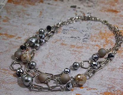 Multi Strand layered Frosted Multi Layer Mother of Pearl Statement Chunky Pastel Pearl Necklace June Birthday Gift - style: Stainless Steel