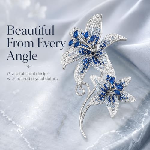 Flower Brooch for Women Rhinestone Pearl Zirconia Flower Lapel Pin Birthday Holiday Gift for Mother Wife Girlfriend - color: 02 Lily-2