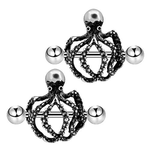 2pcs Cute Octopus Nipple Shield Piercing Jewelry,14g,14mm Length