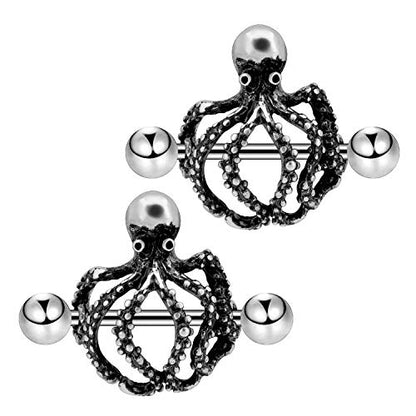 2pcs Cute Octopus Nipple Shield Piercing Jewelry,14g,14mm Length