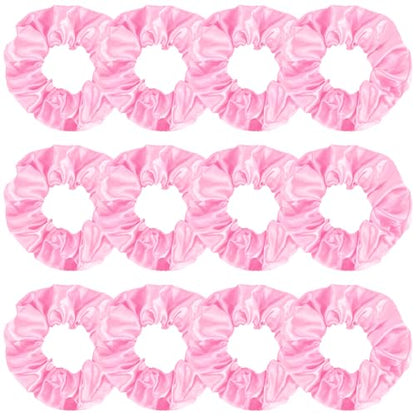 KICOSY 12PCS Light Pink Hair Scrunchies - Bulk Pink Satin Hair Ties for Girls - Pink Hair Accessories & Party Favors - color: light pink