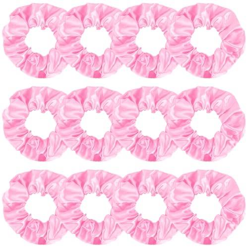 KICOSY 12PCS Light Pink Hair Scrunchies - Bulk Pink Satin Hair Ties for Girls - Pink Hair Accessories & Party Favors - color: light pink