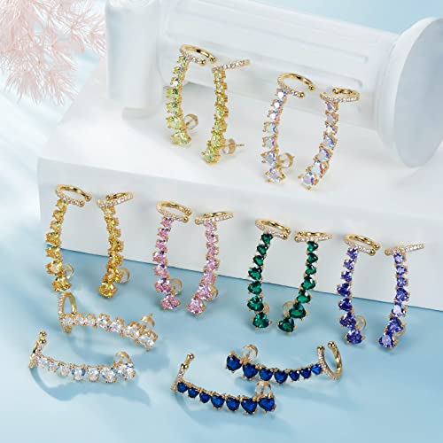 925 Sterling Silver Post Stud Earrings for Women Cartilage Ear Cuffs Hoop Climber 7 Multcolors Cubic Zirconia CZ Hypoallergenic Piercing Gifts For Her - color: Yellow Silver