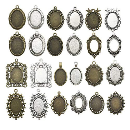 20pcs 18x25mm Oval Bezel Pendant Base Trays Cabochon Settings Trays Pendant Blanks 20pcs Mixed No Duplicate (M116) - color: M116